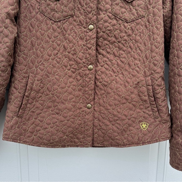 Ariat Quilted Snap Jacket Coat Small Floral Embroidered Cowgirl Granola Brown - Picture 3 of 8